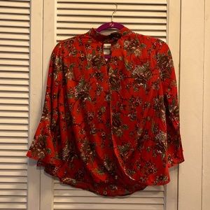 High neck bell sleeve blouse